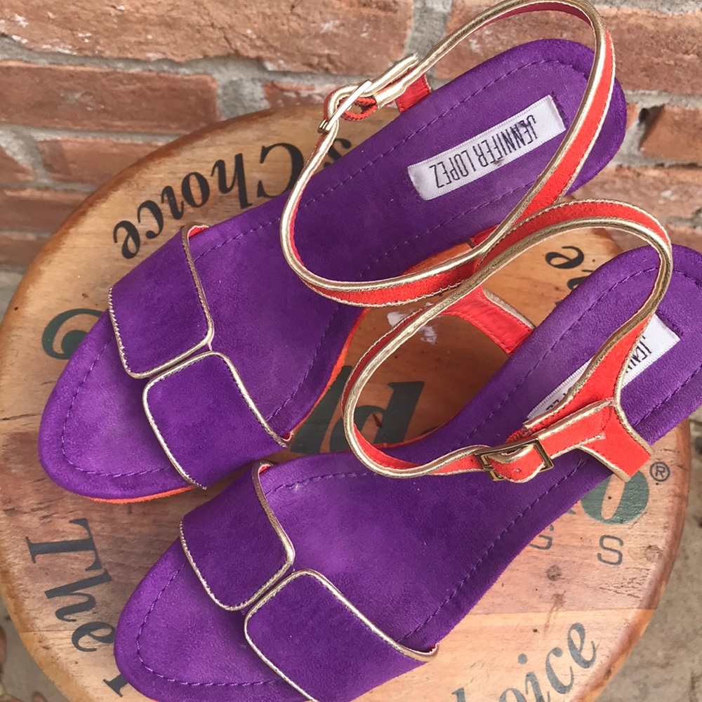 Jennifer Lopez Purple/Orange Color Block Platforms